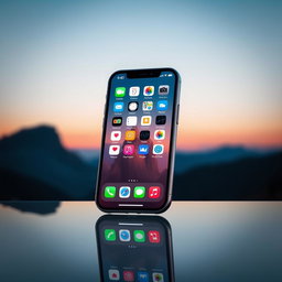 A stylish smartphone interface displayed on a modern iPhone, featuring an elegant home screen filled with vibrant app icons