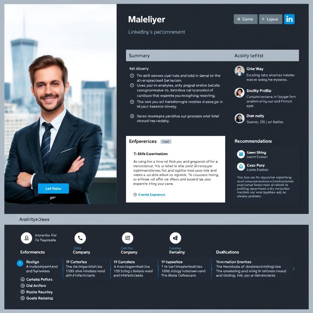 A professional LinkedIn profile layout showcasing a polished and attractive individual in a business setting