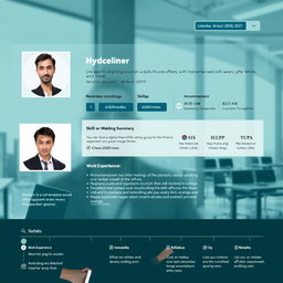 A professional LinkedIn profile layout showcasing a polished and attractive individual in a business setting