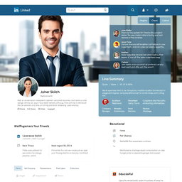 A professional LinkedIn profile layout showcasing a polished and attractive individual in a business setting