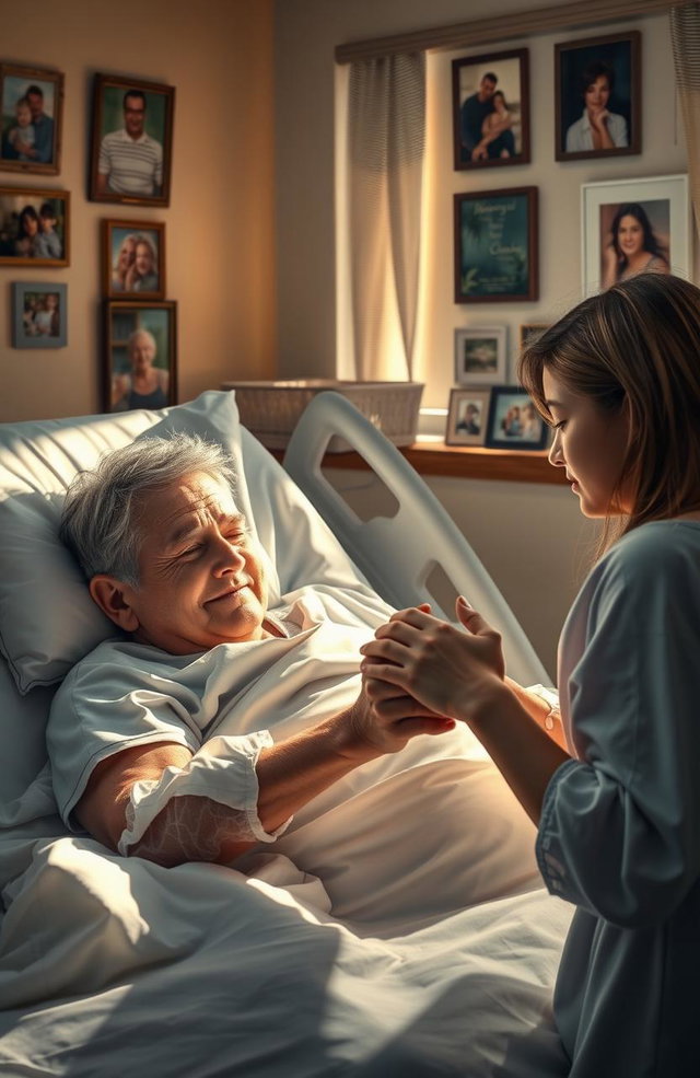 A poignant scene depicting the emotional climax of a father-daughter relationship in a cozy hospital room