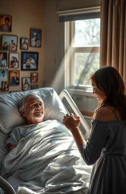 A poignant scene depicting the emotional climax of a father-daughter relationship in a cozy hospital room