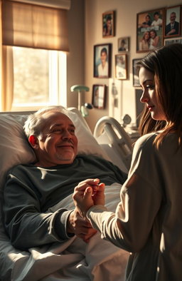 A poignant scene depicting the emotional climax of a father-daughter relationship in a cozy hospital room