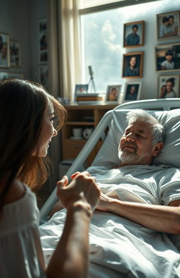A poignant scene depicting the emotional climax of a father-daughter relationship in a cozy hospital room