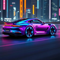 A fantastical and futuristic design of a Porsche that doesn't exist in reality, featuring bold curves and an innovative aerodynamic silhouette