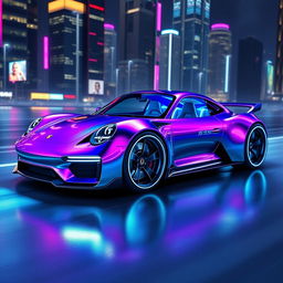 A fantastical and futuristic design of a Porsche that doesn't exist in reality, featuring bold curves and an innovative aerodynamic silhouette