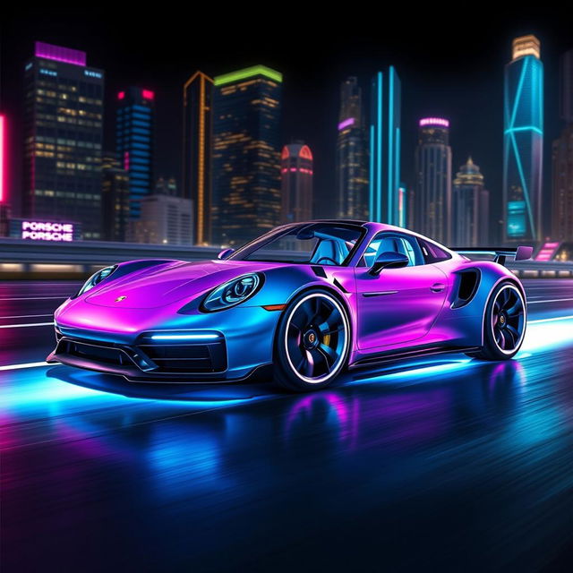 A fantastical and futuristic design of a Porsche that doesn't exist in reality, featuring bold curves and an innovative aerodynamic silhouette