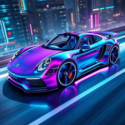 A fantastical and futuristic design of a Porsche that doesn't exist in reality, featuring bold curves and an innovative aerodynamic silhouette