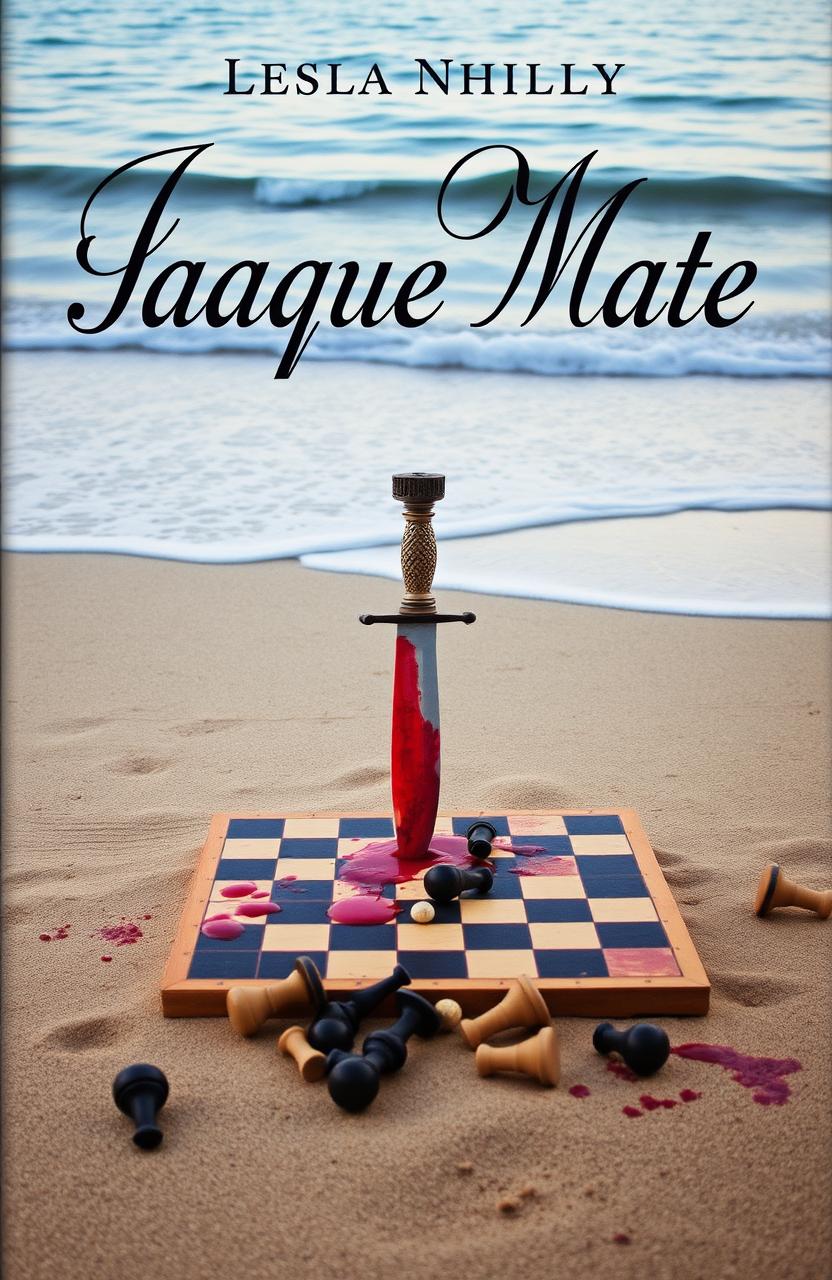 A captivating book cover featuring a serene beach background with soft waves lapping at the shore