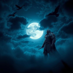 A captivating night scene featuring a striking moon casting a silver glow in a sky of blue weather, creating a mysterious ambiance