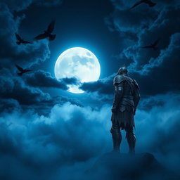 A captivating night scene featuring a striking moon casting a silver glow in a sky of blue weather, creating a mysterious ambiance