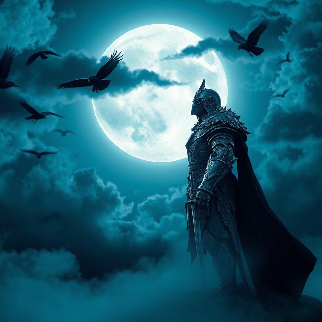 A captivating night scene featuring a striking moon casting a silver glow in a sky of blue weather, creating a mysterious ambiance