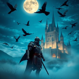 A mesmerizing night scene featuring a radiant moon illuminating the landscape under beautiful blue weather, creating a serene yet mysterious ambiance