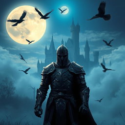 A mesmerizing night scene featuring a radiant moon illuminating the landscape under beautiful blue weather, creating a serene yet mysterious ambiance