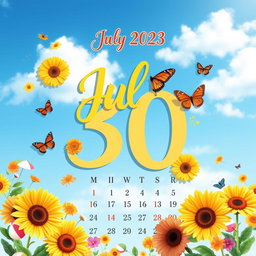 A beautifully designed calendar page featuring the date July 30th prominently displayed