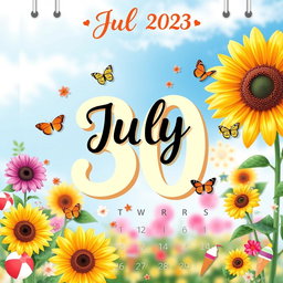 A beautifully designed calendar page featuring the date July 30th prominently displayed