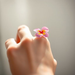 A delicate close-up of a hand adorned with a small, vibrant flower instead of a bow on the finger