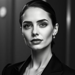 A black and white portrait of an elegant figure, exuding sophistication and charm