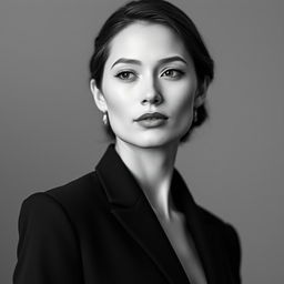 A black and white portrait of an elegant figure, exuding sophistication and charm