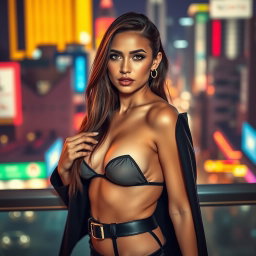 A sensual scene featuring a fashionable young woman with a stylish, confident demeanor