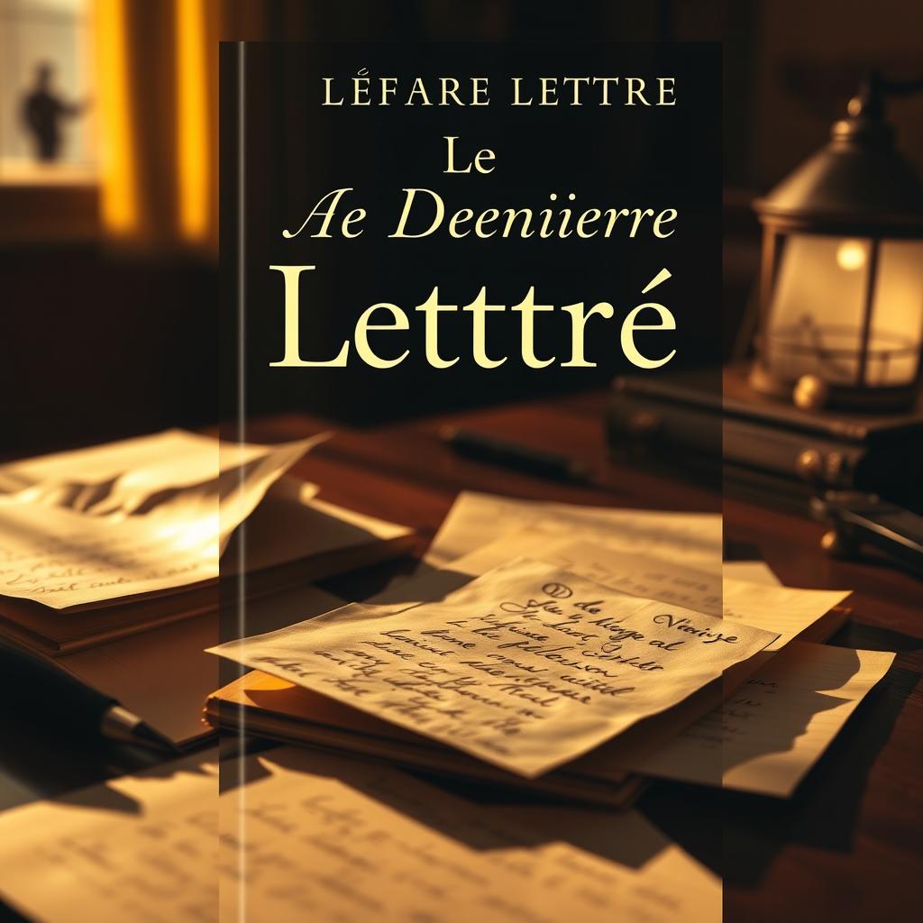 A book cover design for 'La Dernière Lettre', featuring a desk bathed in golden light, enhancing the intimate and nostalgic atmosphere