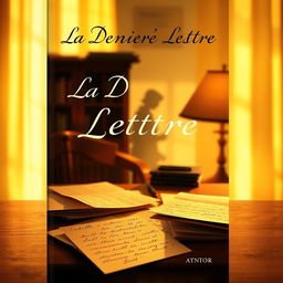 A book cover design for 'La Dernière Lettre', featuring a desk bathed in golden light, enhancing the intimate and nostalgic atmosphere