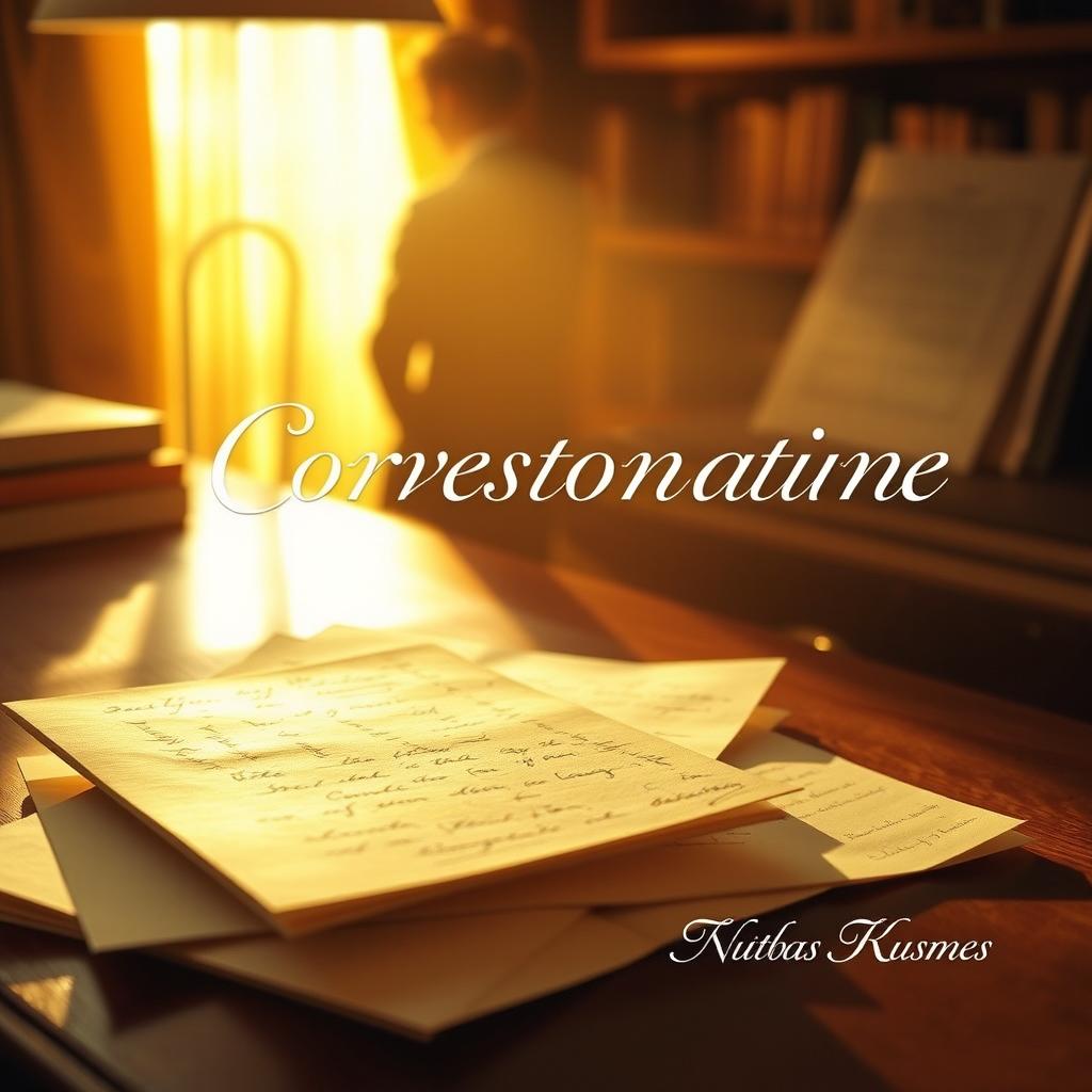 A beautifully styled book cover featuring a desk bathed in warm, golden light