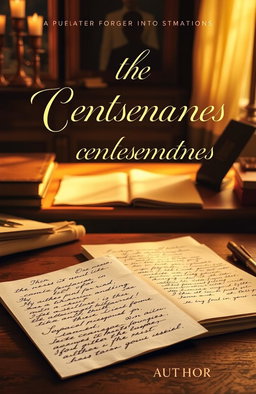 A beautifully designed book cover featuring a desk bathed in warm golden light, adorned with handwritten letters in the foreground that symbolize the theme of correspondence