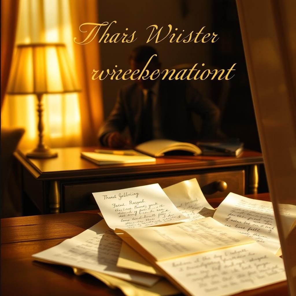 A beautifully designed book cover featuring a desk bathed in warm, golden light