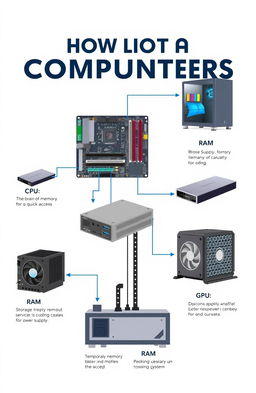 A beginner-friendly infographic illustrating the key components of building a computer