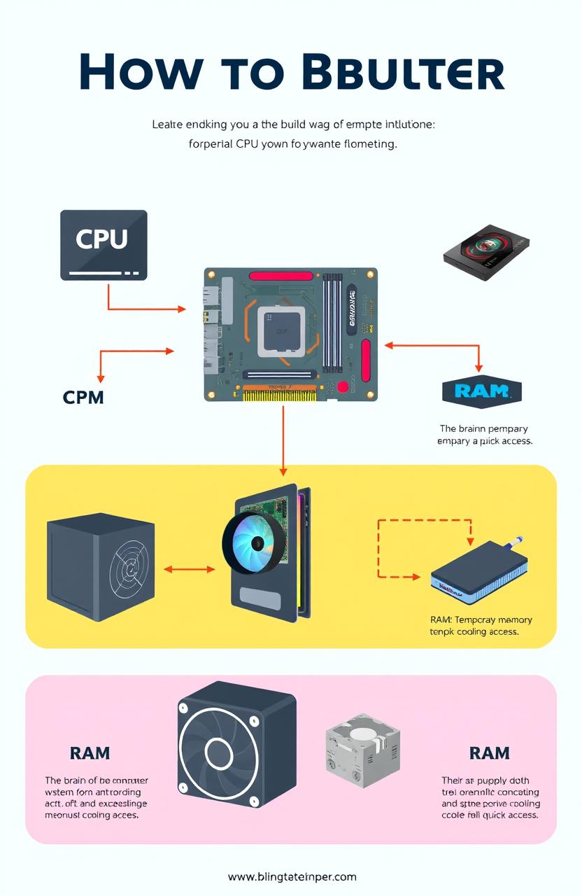 A beginner-friendly infographic illustrating the key components of building a computer