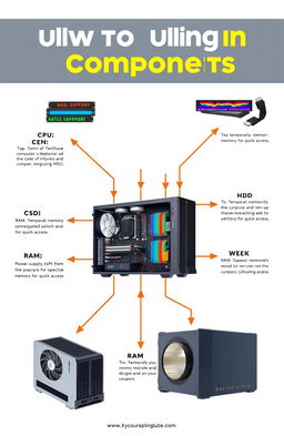 A beginner-friendly infographic illustrating the key components of building a computer