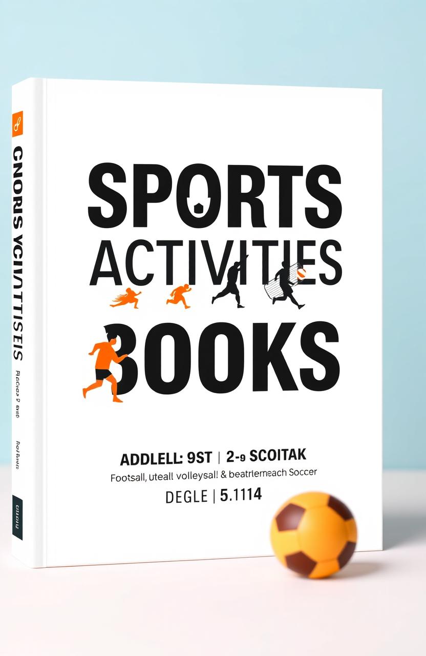 A minimalist and geometric book cover design for a sports activities book focusing on children aged 5 to 14