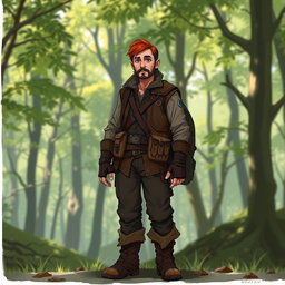 A tabletop RPG character named Kael Ardyn, a half-elf wanderer standing at 1