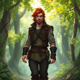 A tabletop RPG character named Kael Ardyn, a wandering half-elf standing at 1