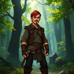 A tabletop RPG character named Kael Ardyn, a wandering half-elf standing at 1