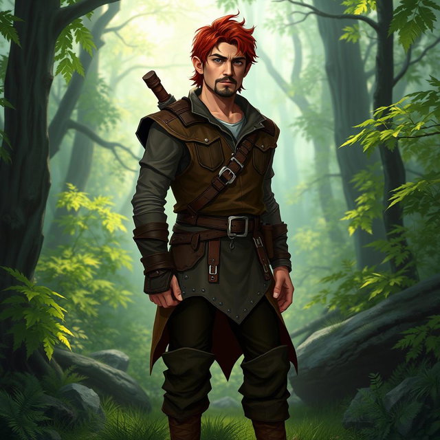 A tabletop RPG character named Kael Ardyn, a wandering half-elf standing at 1
