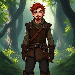 A tabletop RPG character named Kael Ardyn, a wandering half-elf standing at 1