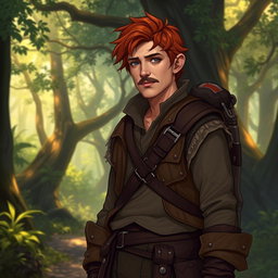 A tabletop RPG character named Kael Ardyn, a wandering half-elf who stands at 1