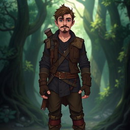 A tabletop RPG character named Kael Ardyn, a wandering half-elf standing at 1