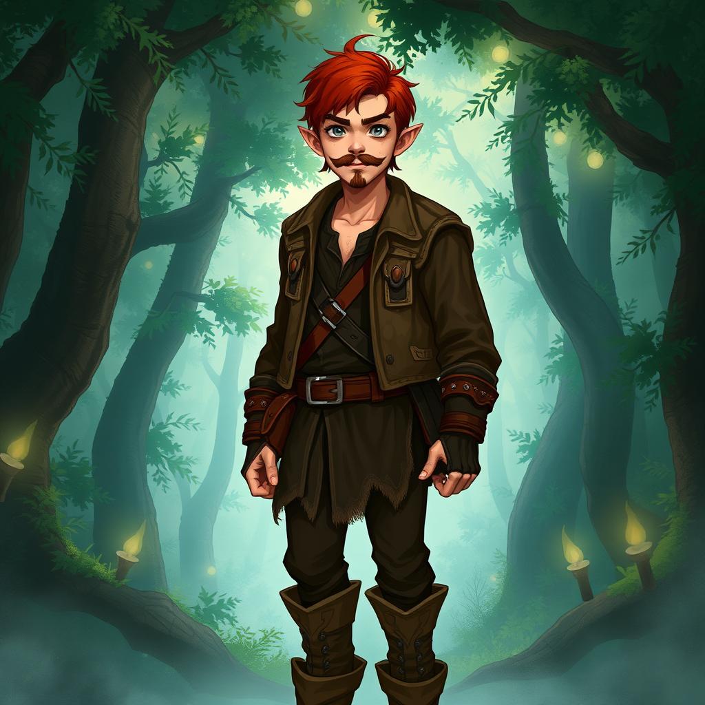 A tabletop DnD RPG character named Kael Ardyn, a wandering half-elf with a height of 1