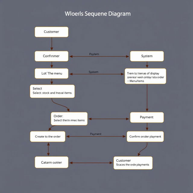 A detailed sequence diagram illustrating an online food ordering system