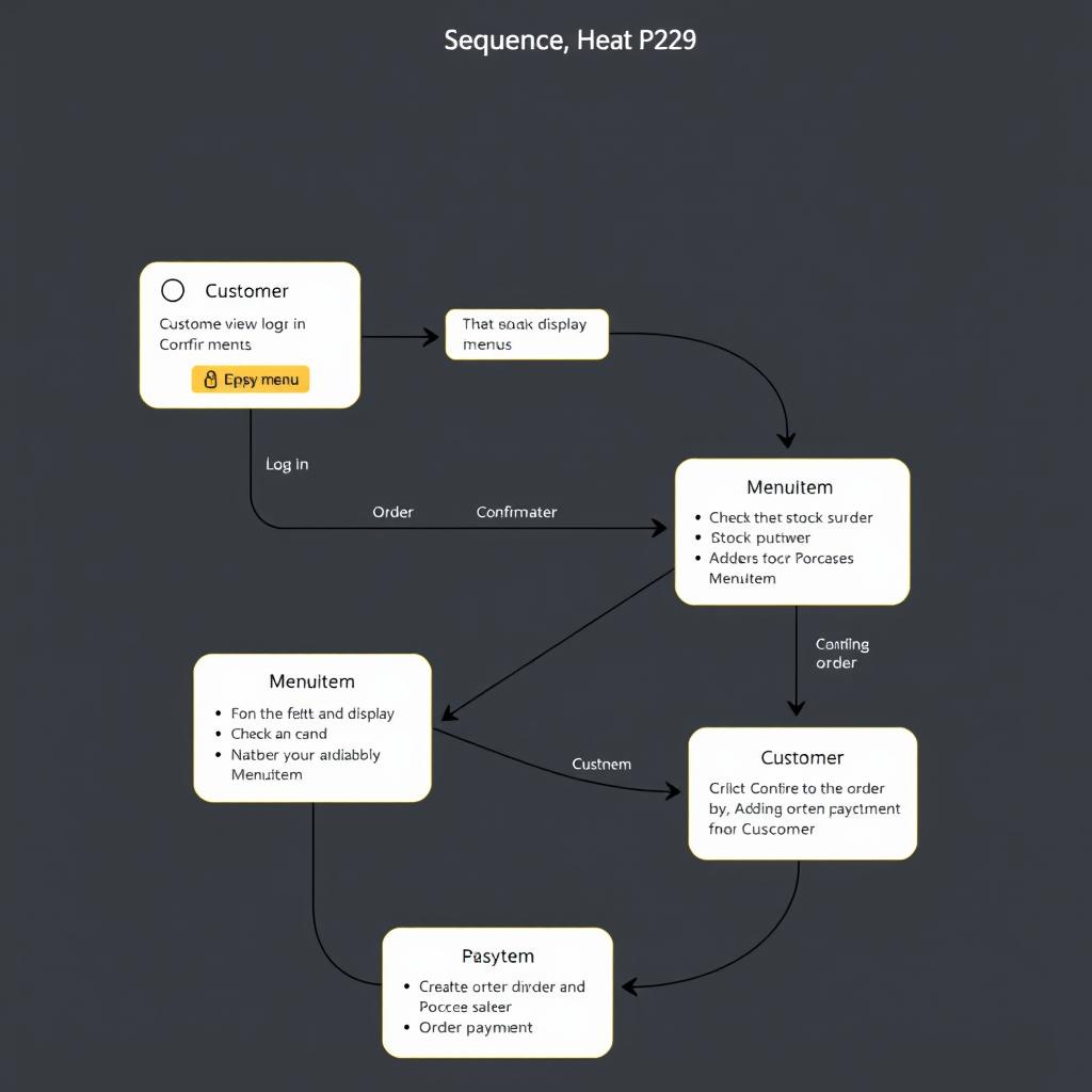 A detailed sequence diagram illustrating an online food ordering system
