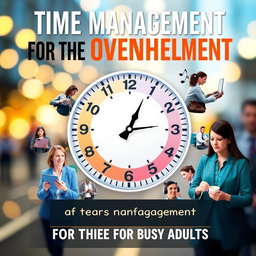 A visually engaging book cover for 'Time Management for the Overwhelmed: A Practical Guide for Busy Adults'