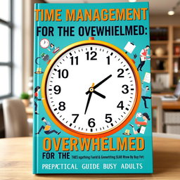 A striking book cover for 'Time Management for the Overwhelmed: A Practical Guide for Busy Adults'