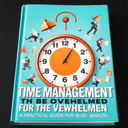 A striking book cover for 'Time Management for the Overwhelmed: A Practical Guide for Busy Adults'