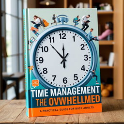 A striking book cover for 'Time Management for the Overwhelmed: A Practical Guide for Busy Adults'