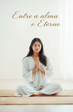 A serene, minimalist scene featuring a woman in a meditative pose, praying quietly