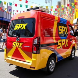 Daihatsu Grandmax featuring bold and bright SPX branding, with a striking palette of red, yellow, and blue