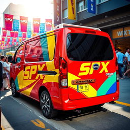 Daihatsu Grandmax featuring bold and bright SPX branding, with a striking palette of red, yellow, and blue